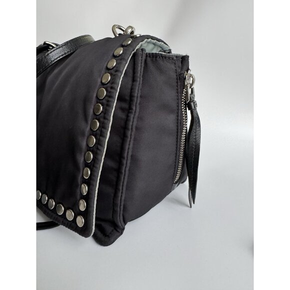 Prada Tessuto Etiquette Bag Nylon Leather Studded Crossbody Shoulder Flap - Picture 4 of 16